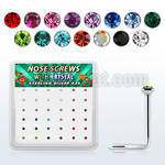 nw9mbx box of silver nose screws, 20g w 1.5mm color crystal top