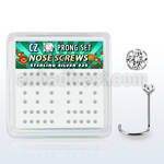 nwczbxc box w 52 silver nose screws w prong set 2mm clear czs