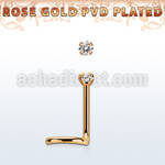 nwttzr2 rose gold  steel nose screw 20g w prong set clear 2mm cz