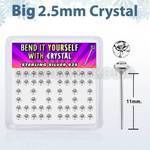 ny19cx box of silver bend it nose studs w 2 5mm clear crystals