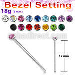 nycb2518 unbent steel nose stud, (1mm) with 2.5mm bezel set top