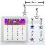 nyds16 silver bend it nose studs w star crystal star