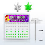 nyma silver bend it nose studs with silver green marijuana