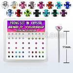 nyp14mx box w 52 pcs of silver bend it yourself nose studs w 2mm prong set round crystal tops in assorted color