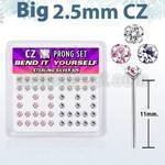 nyzbm25 silver bend it nose studs with 2 5mm prong set cz