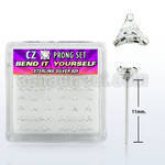 nyzbtc silver bend it nose studs w triangle clear prong cz