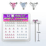 nyzbtm silver bend it nose studs with 3mm triangle prong cz