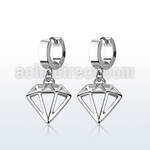 pair of stainless steel huggies w diamond dangling 