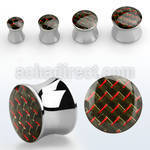 pgr polished 316l steel plug with red carbon fiber in zigzag