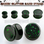 pgsgg green glitter sand stone double flared stone plug