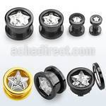 pgtzs anodized 316l steel screw fit flesh tunnel w star cz