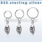 phod38 silver helix hoop earring w a silver leaf dangling