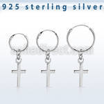 phod39 silver helix hoop earring w plain silver cross dangling