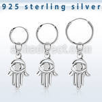 phod39 silver helix hoop earring w plain silver hamsa dangling