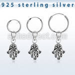 phod40 silver helix hoop earring w a silver hamsa dangling
