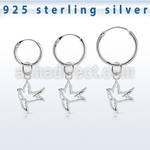 phod42 silver helix hoop earring w a silver bird dangling