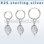 phod43 silver helix hoop earring w a silver leaf dangling
