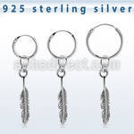 phod47 silver helix hoop earring w a silver feather dangling