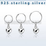phod48 silver helix hoop earring w silver heart dangling
