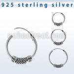 phoxf 925 silver balinese design black oxidized hoop earrings