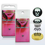 pkml6 silver magnetic fake labret stud w skull on black logo