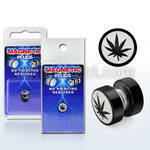 pkmp39 black 316l steel magnetic fake plug w marijuana logo