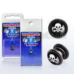 pkmp80 black acrylic magnetic fake plug w skull on black logo