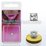 pkmq4 silver magnetic fake labret stud with clear prong cz
