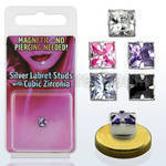 pkmq4m silver magnetic fake labret stud with square prong cz