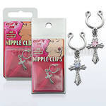 pknp19 nonpiercing nipple clip with dangling cross w prong cz