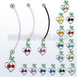 pnd474 pregnancy belly ring w crystal cherries in heart 