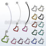 pnd527 pregnancy belly ring w dangling crystal studded heart 