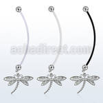 pnd566 pregnancy belly ring w dangling dragonfly 