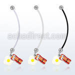pnd645 pregnancy belly ring w bacon and eggs dangling 