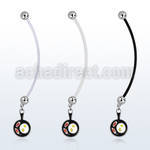 pnd646 pregnancy belly ring w dangling bacon eggs black pan 