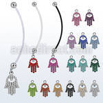 pnd668 pregnancy belly ring w dangling crystal studded hamsa 