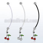 pndch10 pregnancy belly ring w dangling tiny crystal cherry 