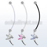 pndz103 pregnancy belly ring w dangling fairy w cz wings 