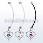 pndz115 pregnancy belly ring w dangling heart w inner heart cz 