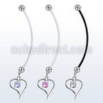 pndz12 pregnancy belly ring w dangling heart w a round cz 