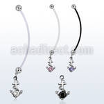 pndz371 pregnancy belly ring w dangling anchor w round cz