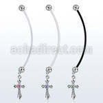 pndz379 pregnancy belly ring w dangling vintage cross w round cz