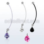 pndz409 pregnancy belly ring w dangling 11 x 9mm pear shaped cz 
