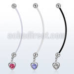 pndz419 pregnancy belly ring w dangling heart w round cz