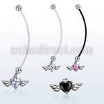 pndz586 pregnancy belly ring w dangling heart shaped cz w wings