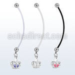 pndz590 maternity pregnancy belly ring w dangling crown w cz