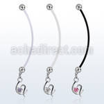 pndz731 pregnancy belly ring w dangling fancy heart w single cz