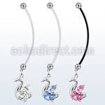 pndz89 pregnancy belly ring w dangling elegant swan w cz