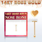 rbht 14kt rose gold nose bone w a 2.5mm gold heart shaped top