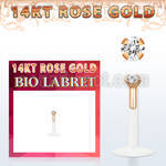 rbilzc bio flex labret w push in 14k rose gold top w round cz